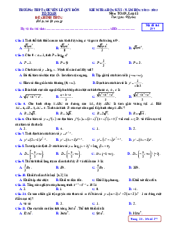 Đề học kỳ 1 Toán 12 năm 2022 – 2023 trường THPT chuyên Lê Quý Đôn – BR VT
