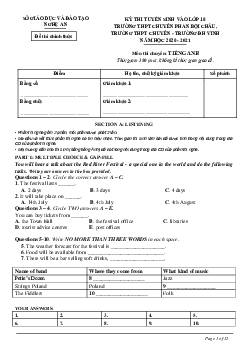 Đề thi Tuyển sinh lớp 10 THPT Chuyên Phan Bội Châu, Trường ĐH Vinh năm học 2020-2021 môn Tiếng Anh (chuyên) (có đáp án)