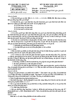Đề Thi HSG Môn Sinh 9 Tỉnh Quảng Nam 2018-2019 (có lời giải)