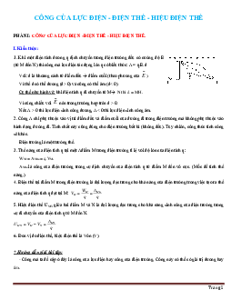 Bài tập trắc nghiệm công của lực điện-điện thế-hiệu điện thế (có đáp án)