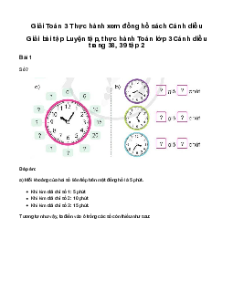 Thực hành xem đồng hồ: Giải bài tập Luyện tập, thực hành Toán lớp 3 Cánh diều trang 38, 39 tập 2