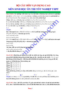 Bộ câu hỏi vận dụng cao môn sinh học ôn thi tốt nghiệp THPT (có đáp án)