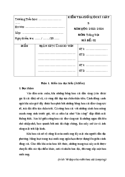 Đề thi học kì 1 lớp 5 môn Tiếng Việt năm 2023 - Đề 2