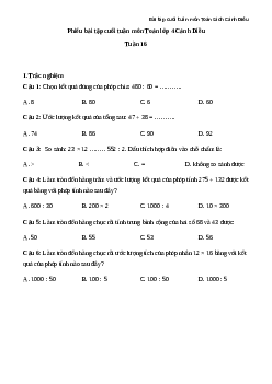 Phiếu bài tập cuối tuần lớp 4 môn Toán nâng cao Tuần 16 Cánh Diều