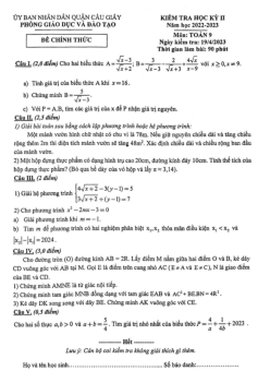 Đề học kỳ 2 Toán 9 năm 2022 – 2023 phòng GD&ĐT Cầu Giấy – Hà Nội