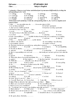 Test 45 minutes Subject: English | Ôn tập tiếng anh 10