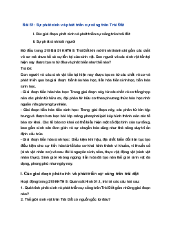 Giải Khoa học tự nhiên 9 Kết nối tri thức Bài 51: Sự phát sinh và phát triển sự sống trên Trái Đất