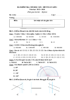 Đề thi học kì 1 môn Toán 4 năm 2023 - 2024 sách Cánh diều | đề 3