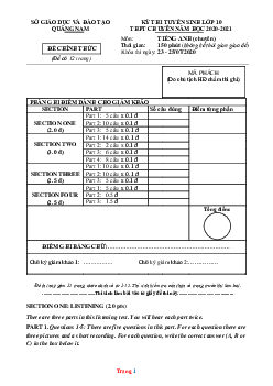Đề thi tuyển sinh lớp 10 vào Trường THPT Chuyên năm 2020-2021 môn Tiếng Anh Sở GD Quảng Nam (có lời giải)