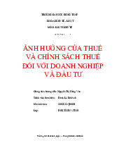 Báo cáo Ảnh hưởng của thuế đối với doanh nghiệp môn Luật kinh tế | Đại học Đồng Tháp