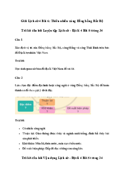 Giải Lịch sử Địa lí lớp 4 Bài 6: Thiên nhiên vùng Đồng bằng Bắc Bộ | Cánh diều