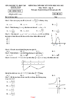 Đề Thi Cuối Học Kì 1 Toán 12 Sở GD-ĐT Quảng Nam 2021-2022 Có Đáp Án