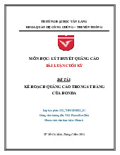 KẾ HOẠCH QUẢNG CÁO 6 THÁNG CỦA HONDA - BÀI LUẬN CUỐI KỲ 233 | Môn Quản trị khách sạn | Đại học Văn Lang
