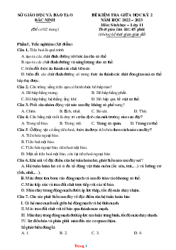 Đề kiểm tra giữa học kỳ II năm 2022-2023 môn sinh học 11 Sở GD và ĐT Bắc NInh (có đáp án và lời giải chi tiết)