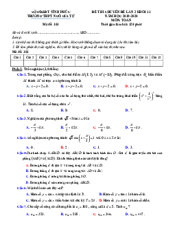 Đề thi chuyên đề Toán 11 lần 2 năm 2019 – 2020 trường Ngô Gia Tự – Vĩnh Phúc