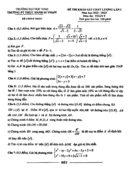 Đề khảo sát lần 1 Toán 9 năm 2022 – 2023 trường PT Thực hành Sư phạm – Nghệ An