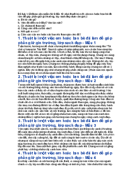 Viết đoạn văn ngắn thuật lại một việc em hoặc bạn bè đã làm để góp phần giữ gìn trường, lớp sạch đẹp - Tập làm văn lớp 3 Chân trời sáng tạo