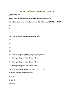 Bài tập cuối tuần lớp 3 môn Toán Kết nối tri thức - Tuần 26