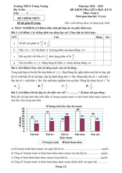 Đề giữa học kỳ 2 Toán 6 năm 2022 – 2023 trường THCS Trưng Vương – Hà Nội