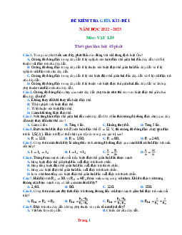 Đề thi giữa học kỳ I môn vật lí 9 năm 2022-2023- Đề 1 (có lời giải)