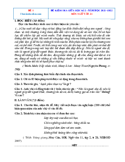 Bộ đề thi giữa học kỳ 2 Văn 11 năm 2022 ( có đáp án )
