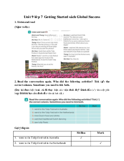 Unit 9 lớp 7 Getting Started sách Global Success