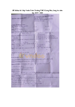 Đề thi học kì 1 lớp 9 môn Toán Trường THCS Long Hòa, Long An năm học 2019 - 2020
