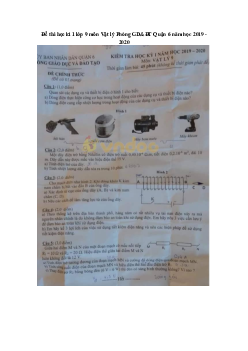 Đề thi học kì 1 lớp 9 môn Vật lý Phòng GD&ĐT Quận 6 năm học 2019 - 2020