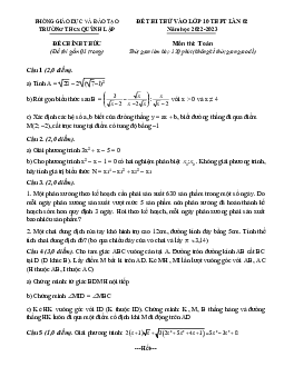Đề thi thử Toán vào lớp 10 lần 2 năm 2023 trường THCS Quỳnh Lập – Nghệ An