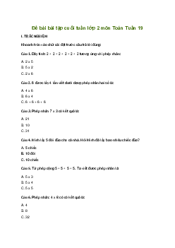 Phiếu bài tập cuối tuần lớp 2 môn Toán Chân trời sáng tạo - Tuần 19