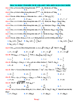 Trắc nghiệm tính biểu thức lôgarit thỏa điều kiện cho trước