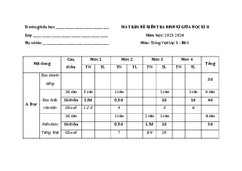 Đề kiểm tra giữa kì 2 Tiếng Việt lớp 5 có ma trận và đáp án - Đề 5