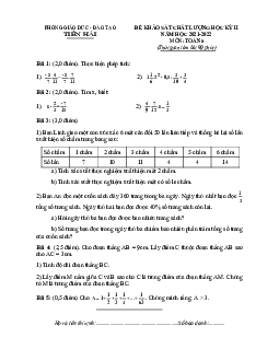 Đề học kỳ 2 Toán 6 năm 2021 – 2022 phòng GD&ĐT Tiền Hải – Thái Bình