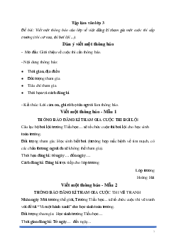 Tập làm văn lớp 3: Viết một thông báo của lớp về việc đăng kí tham gia một cuộc thi cấp trường (cờ vua, bơi lội...) | Kết nối tri thức