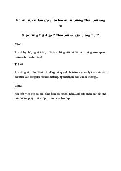 Soạn bài Nói và nghe: Nói về một việc làm góp phần bảo vệ môi trường - Tiếng Việt 4 Chân trời sáng tạo