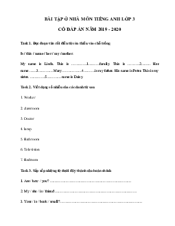 Phiếu bài tập ở nhà tiếng Anh lớp 3 - Ngày 31/03