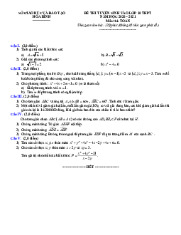 Đề tuyển sinh lớp 10 THPT môn Toán năm 2020 – 2021 sở GD&ĐT Hòa Bình