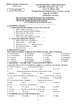Đề thi chọn học sinh giỏi huyện Ninh Giang lớp 9 THCS Năm học 2013-2014 môn Tiếng Anh