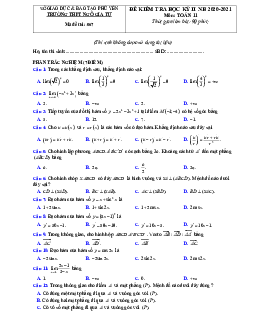Đề thi học kỳ 2 Toán 11 năm 2020 – 2021 trường THPT Ngô Gia Tự – Phú Yên