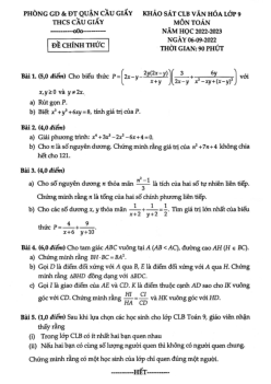 Đề khảo sát CLB Toán 9 năm 2022 – 2023 trường THCS Cầu Giấy – Hà Nội