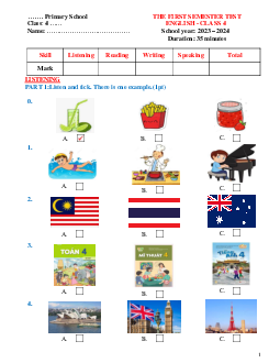 Đề thi học kì 1 môn Tiếng Anh 4 năm 2023 - 2024 sách Global Success | đề 4