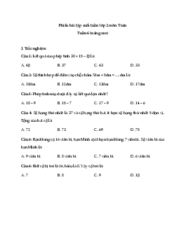 Phiếu bài tập cuối tuần lớp 2 môn Toán Kết nối - Tuần 6 (nâng cao )