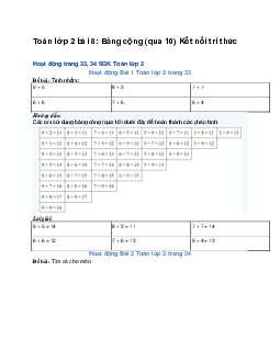 Toán lớp 2 bài 8: Bảng cộng (qua 10) | Kết nối tri thức