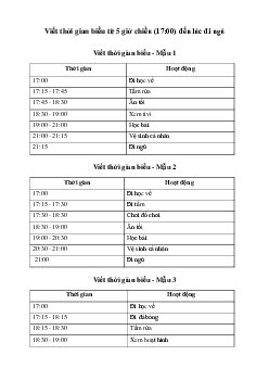 Tập làm văn lớp 2: Viết thời gian biểu từ 5 giờ chiều (17:00) đến lúc đi ngủ | Kết Nối Tri Thức