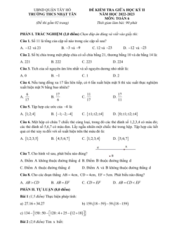 Đề giữa học kỳ 2 Toán 6 năm 2022 – 2023 trường THCS Nhật Tân – Hà Nội