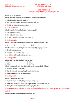 Đề Kiểm Tra Giữa Kì 1 môn Tin Học 8  năm 2023-2024 (có đáp án)