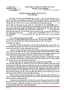 Kế hoạch chuyên môn tổ Sinh học năm 2020-2021