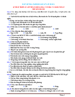 Trắc nghiệm Sử 8 Bài 8: Sự phát triển của kỹ thuật Khoa Học Văn Học và Nghệ Thuật 18-19 (có đáp án)