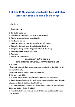 Sinh học 11 Chân trời sáng tạo bài 22: Thực hành Quan sát sự sinh trưởng và phát triển ở sinh vật
