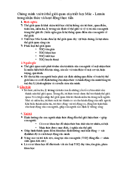 Chứng minh vai trò thế giới quan của triết học Mác - Lênin trong nhận thức và hoạt động thực tiễn